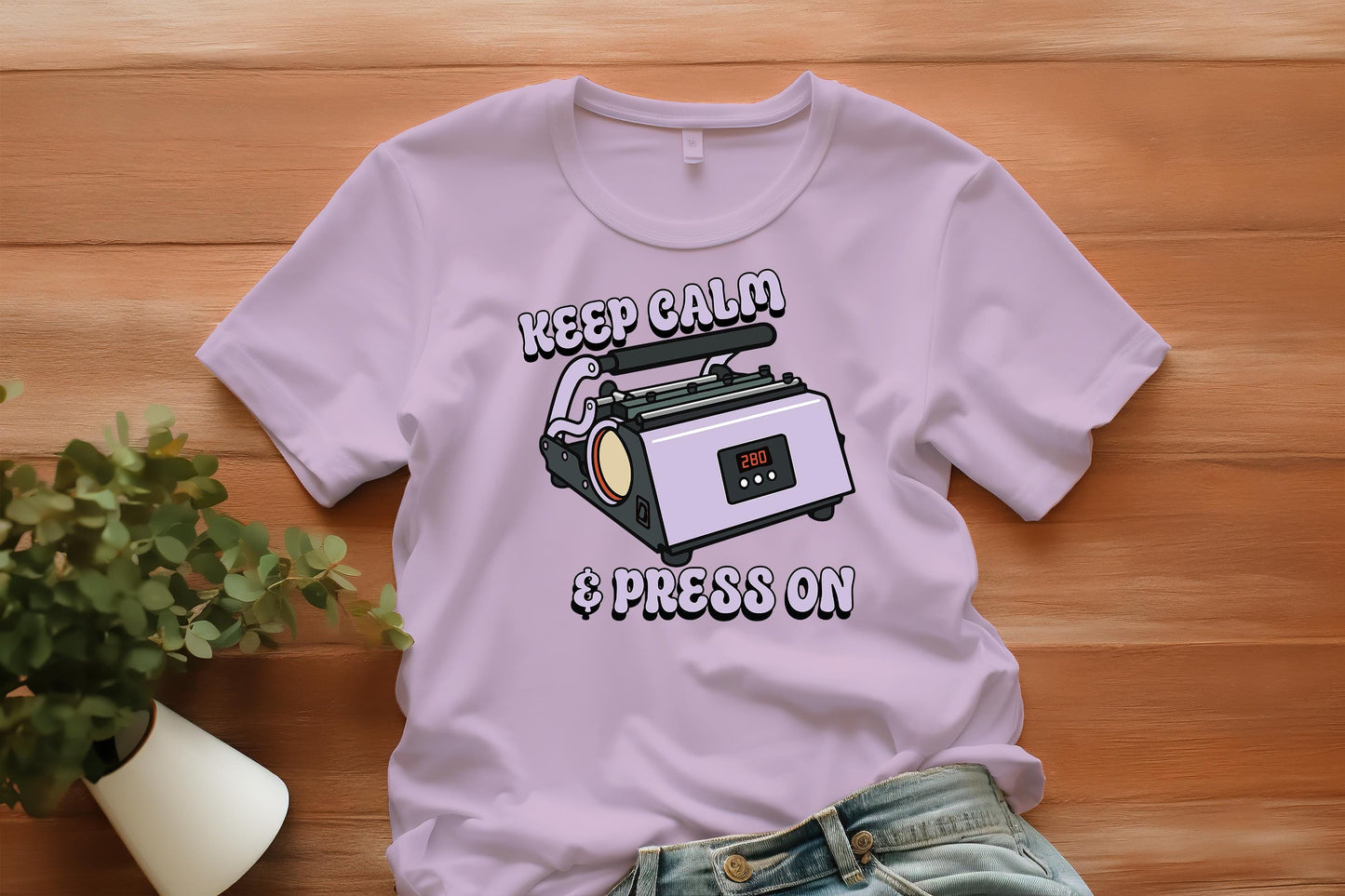 Keep Calm & Press On PNG, Tumbler Press Clipart, Funny Crafter Sublimation, Craft Room Shirt, Digital Download