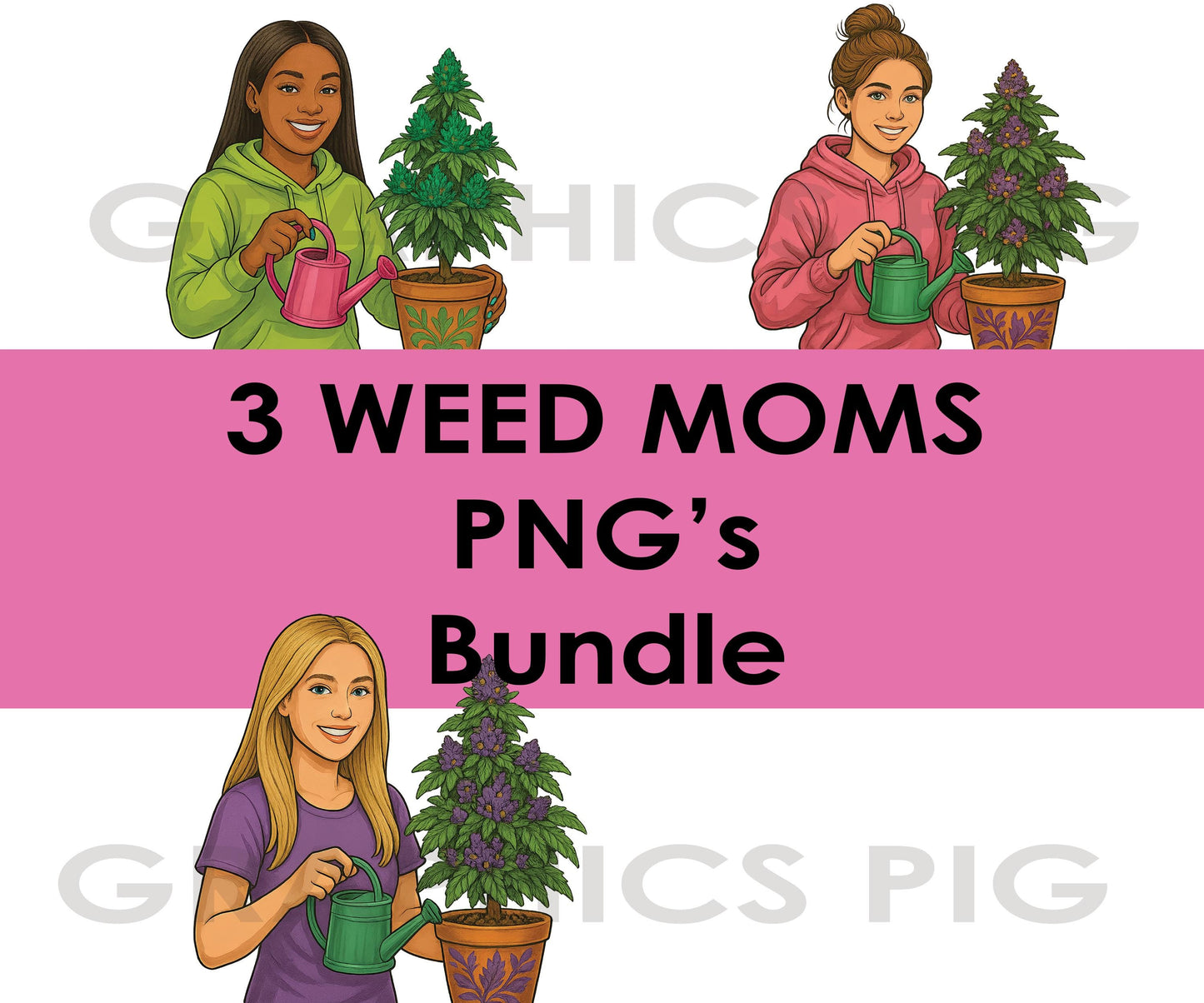 3 Weed Moms PNG Bundle | Cannabis Mom Clipart Set | Diverse Stoner Mom Digital Download | Sublimation Graphics | 420 Gift