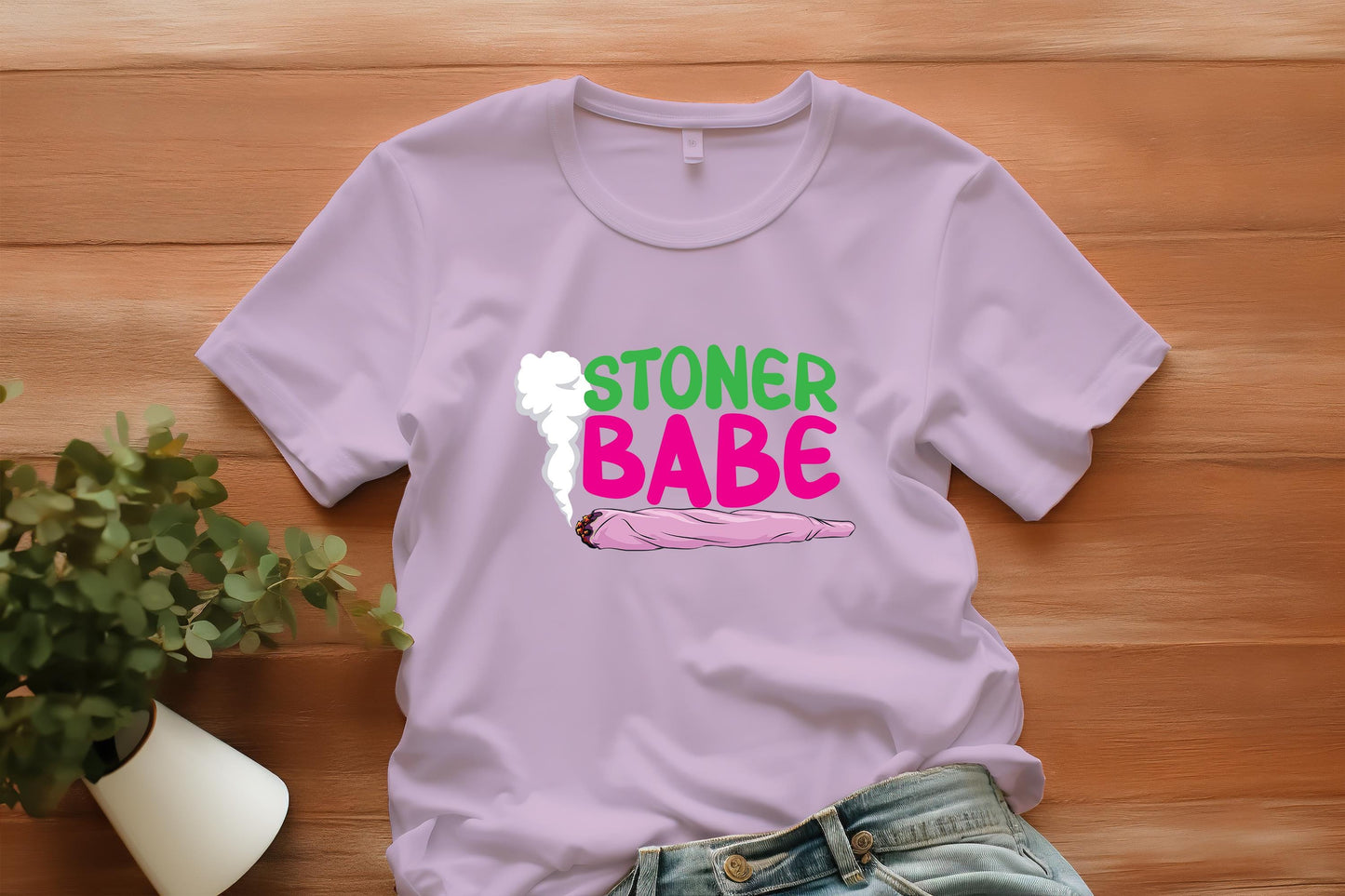 Stoner Babe PNG | Weed Lover Digital Download | Pink & Green Sublimation Clipart | Funny 420 Girl Art | Printable Weed Design