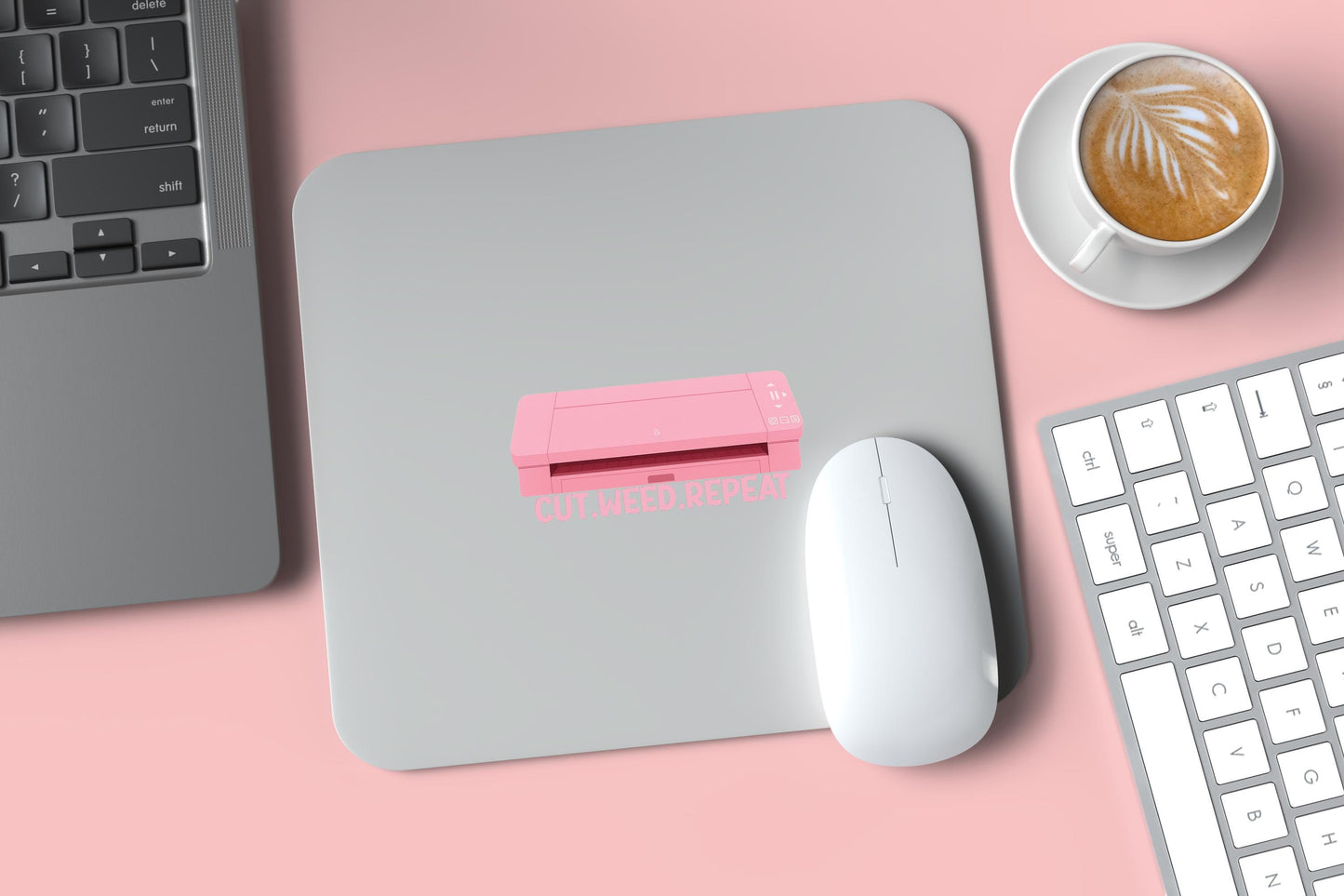 Cut Weed Repeat PNG, Funny Cameo Machine Clipart, Craft Room Sublimation Design, Pink Vinyl Crafter Digital Download