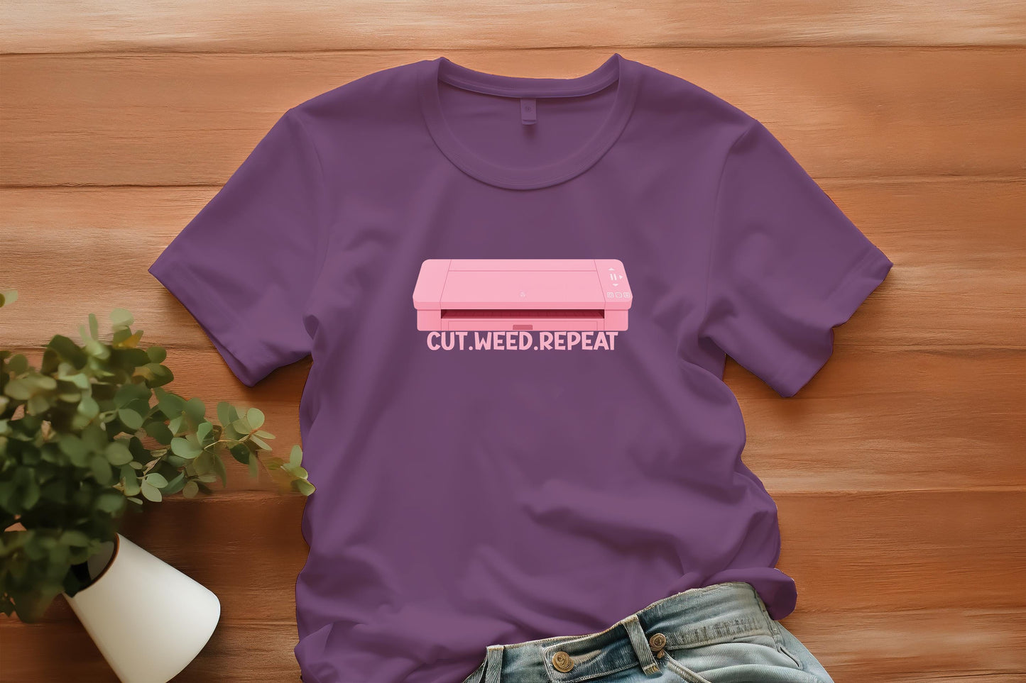Cut Weed Repeat PNG, Funny Cameo Machine Clipart, Craft Room Sublimation Design, Pink Vinyl Crafter Digital Download