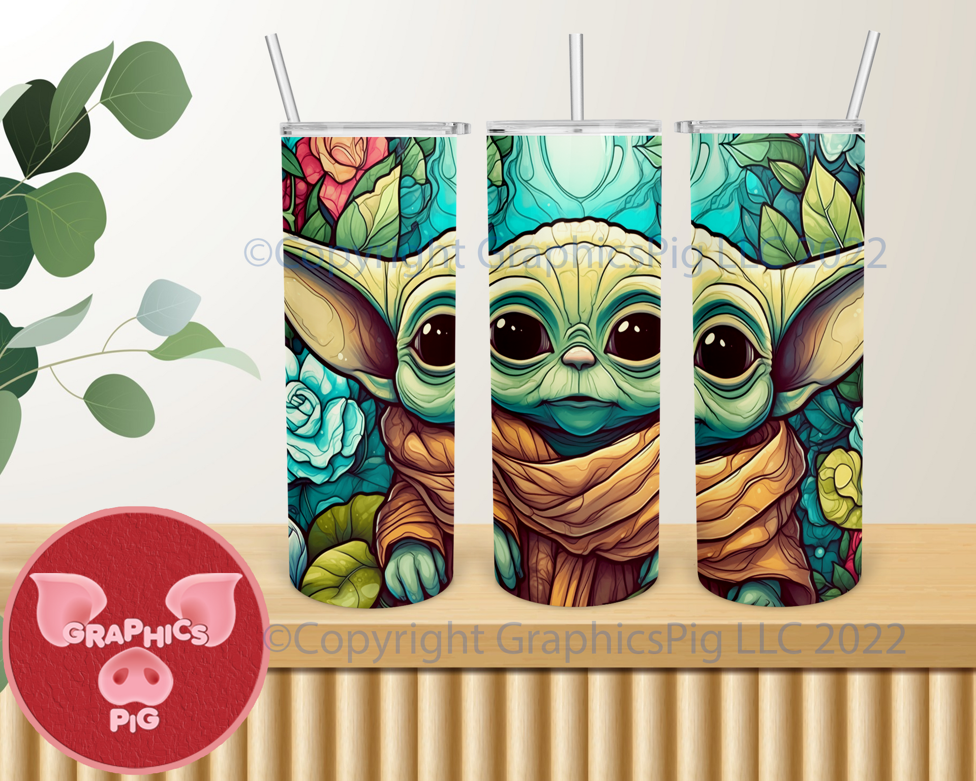 3D Star Wars baby Yoda / Grogu custom 20 oz skinny Stainless steel tumbler  P0322