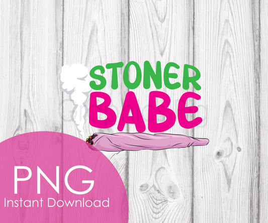 Stoner Babe PNG | Weed Lover Digital Download | Pink & Green Sublimation Clipart | Funny 420 Girl Art | Printable Weed Design