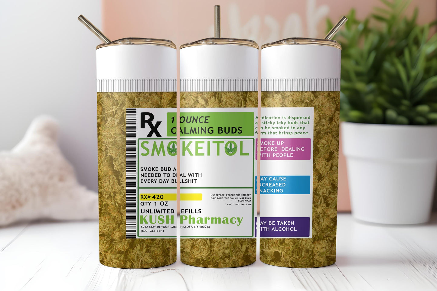 Smokeitol Calming Buds Tumbler Design Set – Funny Weed Label – Digital Download