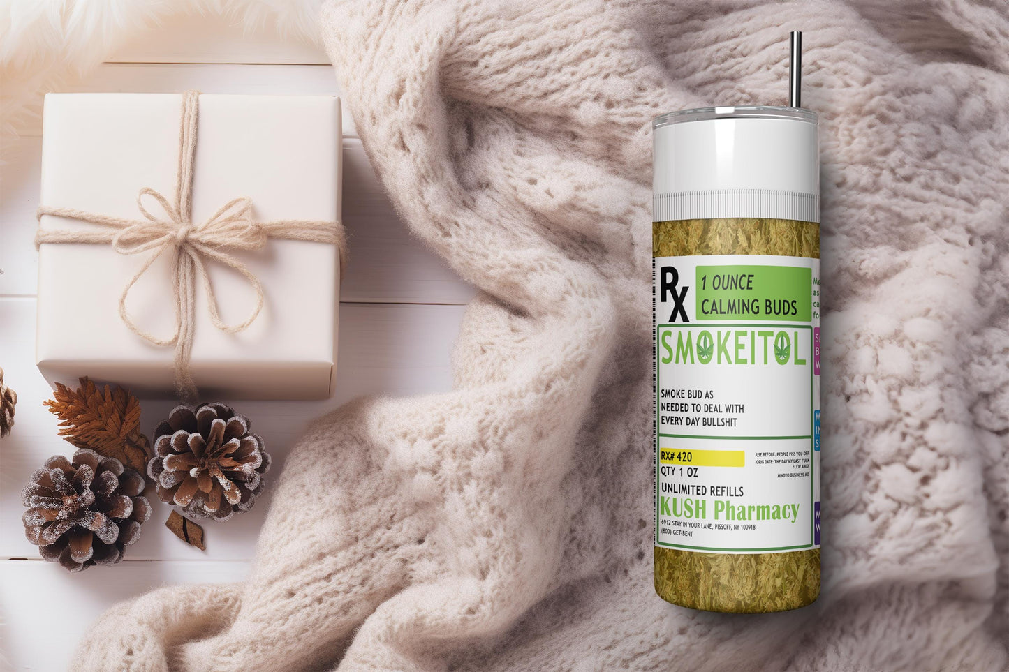 Smokeitol Calming Buds Tumbler Design Set – Funny Weed Label – Digital Download