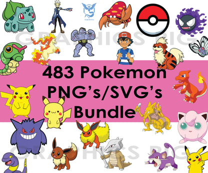 483 Pokémon SVG PNG Bundle | Digital Download | Kawaii Clipart | Party, Sticker, Cricut, Sublimation | Instant Download | Pokémon Fan Art Pack