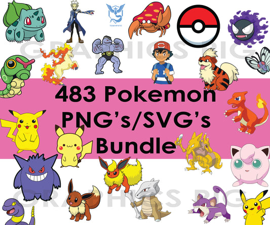 483 Pokémon SVG PNG Bundle | Digital Download | Kawaii Clipart | Party, Sticker, Cricut, Sublimation | Instant Download | Pokémon Fan Art Pack